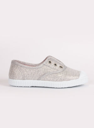 Hampton Canvas Plum Print Plimsolls in Silver