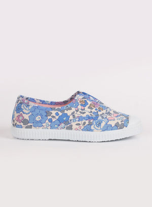 Hampton Canvas Plum Print Plimsolls in Blue Betsy