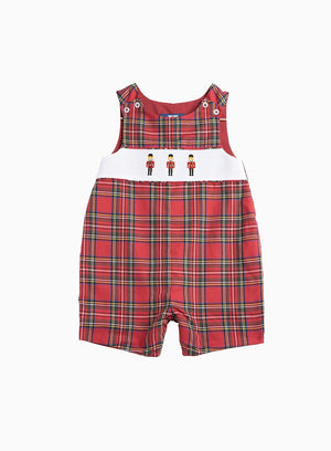 Thomas Brown Bib Shorts Little Archie Smocked Romper in Red Tartan