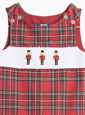 Thomas Brown Bib Shorts Little Archie Smocked Romper in Red Tartan