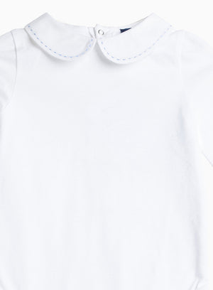 Thomas Brown Body Little Long-Sleeved Milo Stitched Body in White/Pale Blue