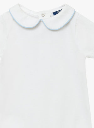 Baby Short-Sleeved Milo Bodysuit in White/Blue