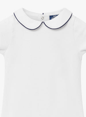 Baby Short-Sleeved Milo Bodysuit in White/Navy