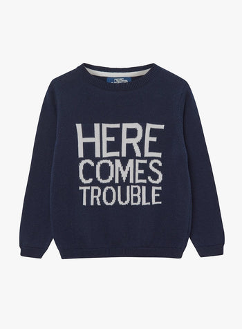 Thomas Brown Jumper Here Comes Trouble Jumper in Navy